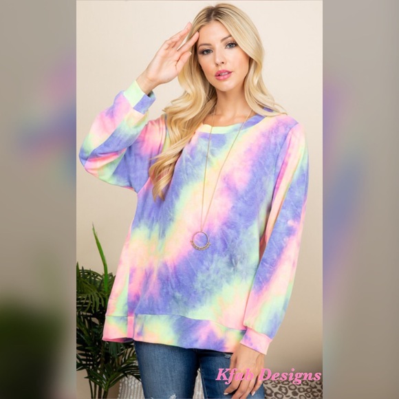 🥰LAST 1! Soft Tie Dye French Terry Hi Lo Pullover - Picture 4 of 6
